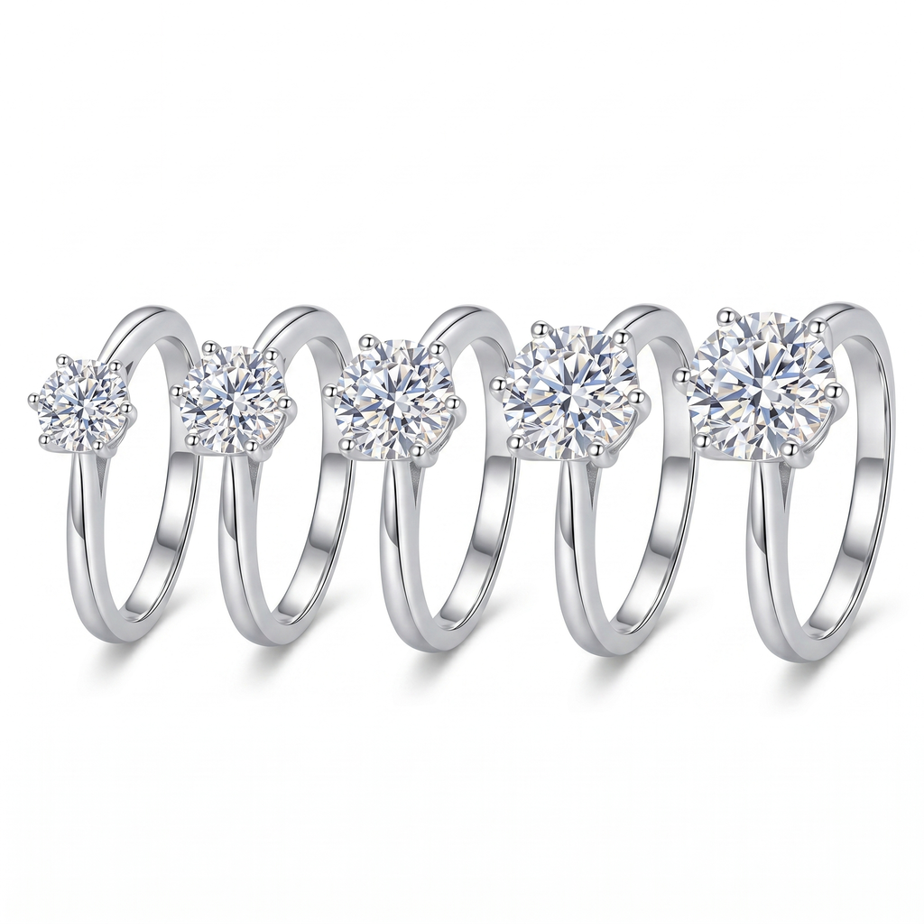 Moissanite Solitaire Ring – 925 Sterling Silver Engagement Sparkle