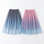 High-Waist Pleated Tulle Midi Skirt – A-Line Mesh Elegance