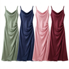Satin Cowl-Neck Slip Dress – High-Slit Midi for Women