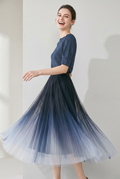 High-Waist Pleated Tulle Midi Skirt – A-Line Mesh Elegance
