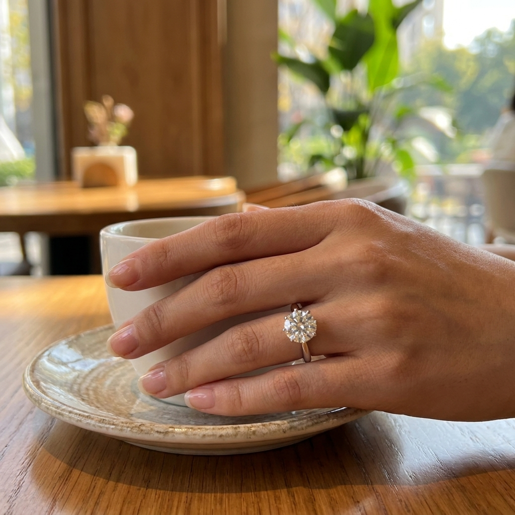 Moissanite Solitaire Ring – 925 Sterling Silver Engagement Sparkle