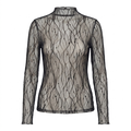 Sheer Lace Mesh Blouse – High-Neck Long-Sleeve Top for Women