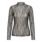 Sheer Lace Mesh Blouse – High-Neck Long-Sleeve Top for Women
