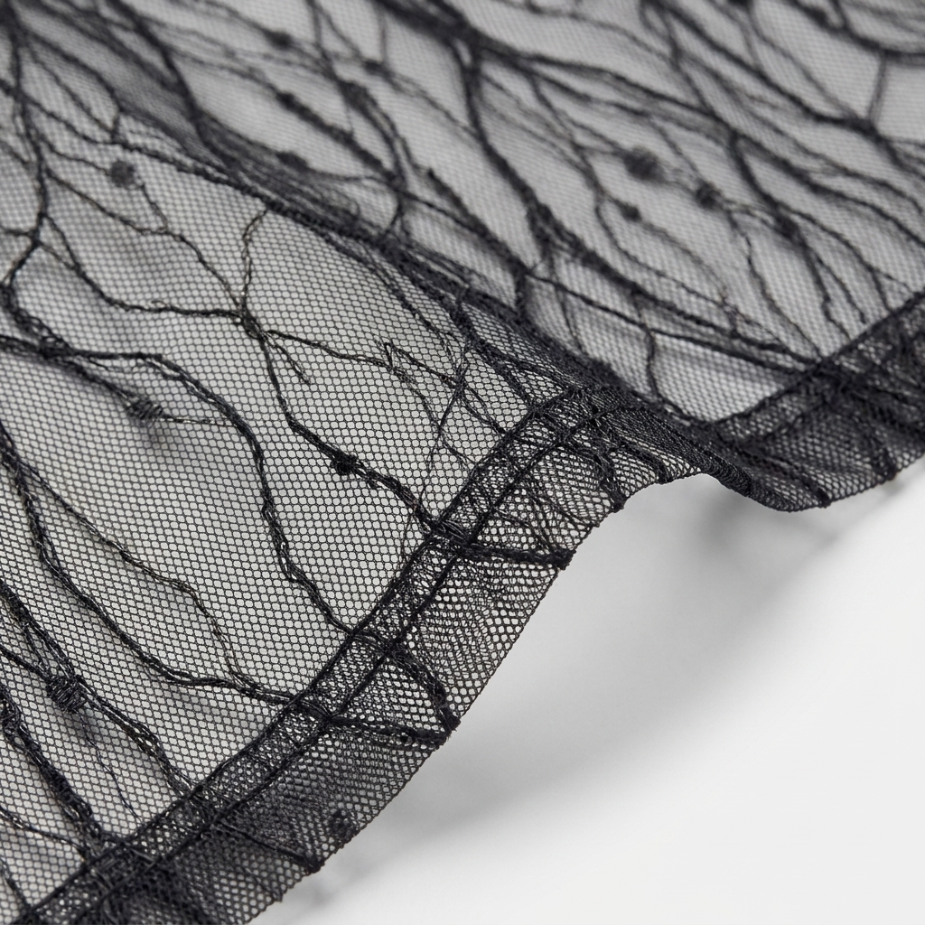 Sheer Lace Mesh Blouse – High-Neck Long-Sleeve Top for Women