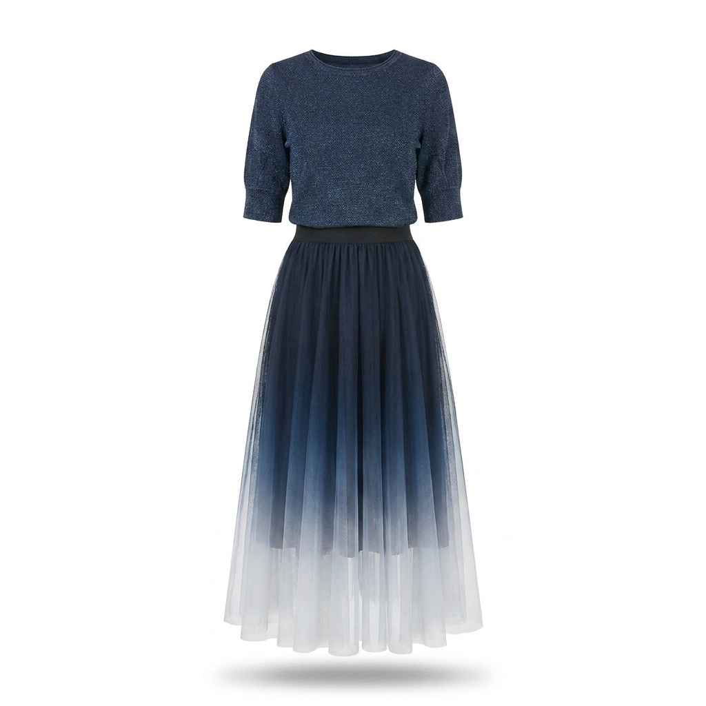 High-Waist Pleated Tulle Midi Skirt – A-Line Mesh Elegance