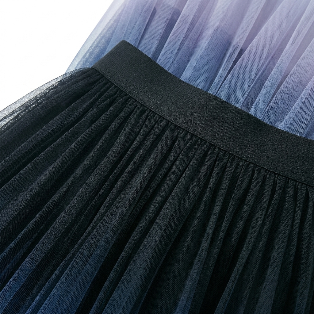 High-Waist Pleated Tulle Midi Skirt – A-Line Mesh Elegance
