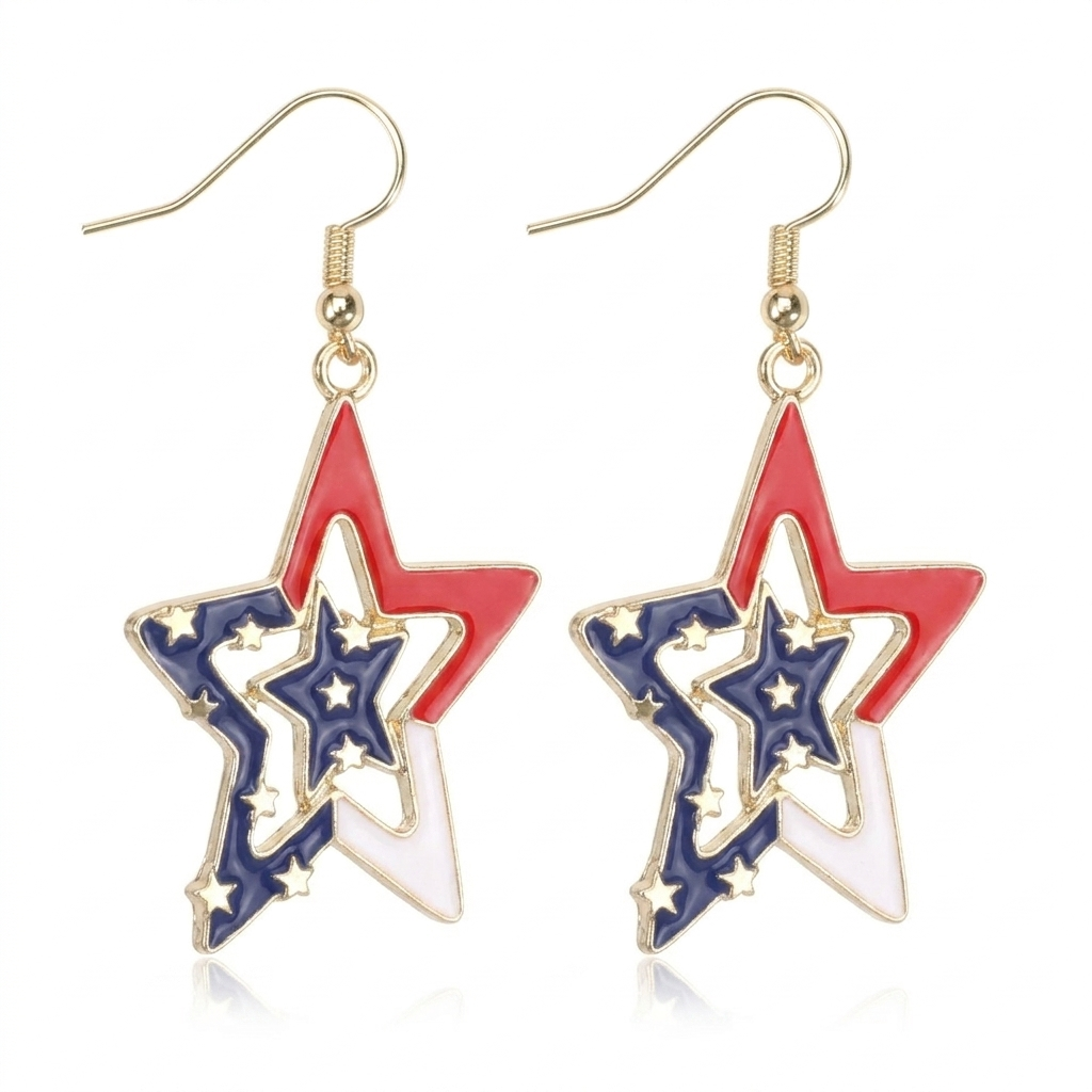 American Flag Dangle Earrings for Festive Style in Lightweight Alloy