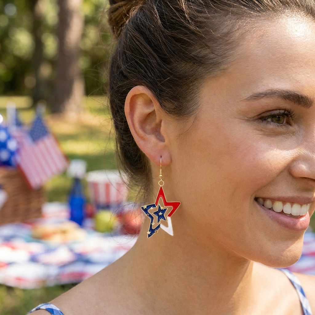 American Flag Dangle Earrings for Festive Style in Lightweight Alloy