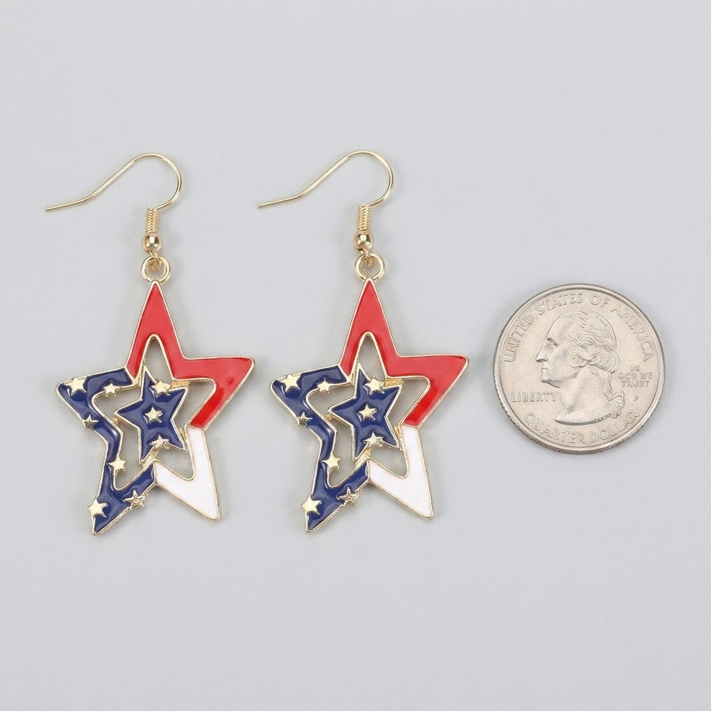 American Flag Dangle Earrings for Festive Style in Lightweight Alloy