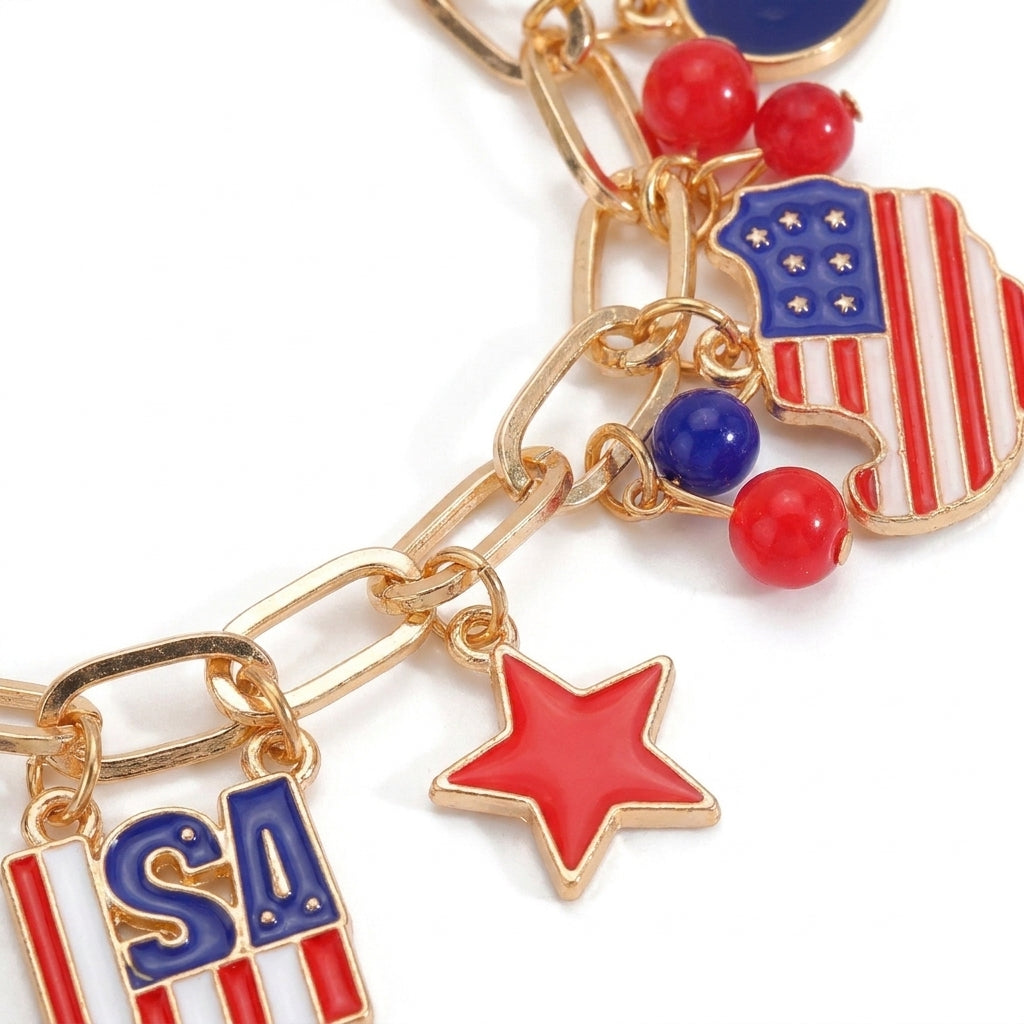 Patriotic Charm Bracelet – Festive Style with Enamel Dangle Charms