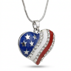 Patriotic Heart Pendant Necklace – Sparkling Style with Rhinestone Accents