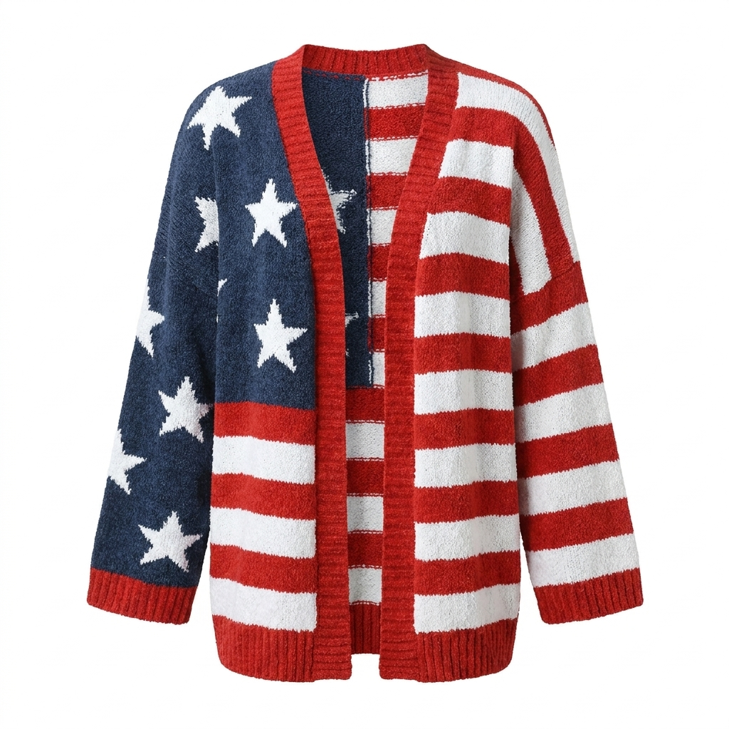 American Flag Cardigan for Cozy Style in Soft Knit Fabric