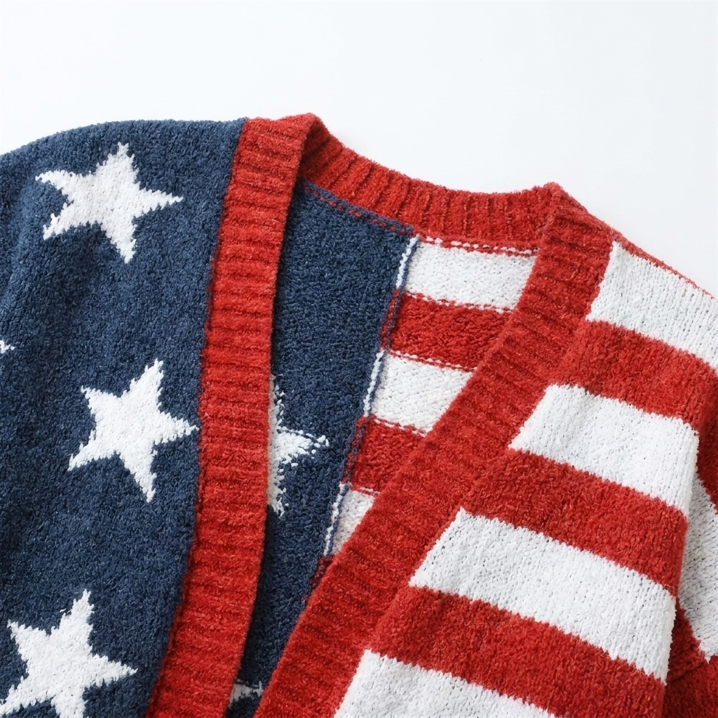 American Flag Cardigan for Cozy Style in Soft Knit Fabric