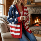 American Flag Cardigan for Cozy Style in Soft Knit Fabric