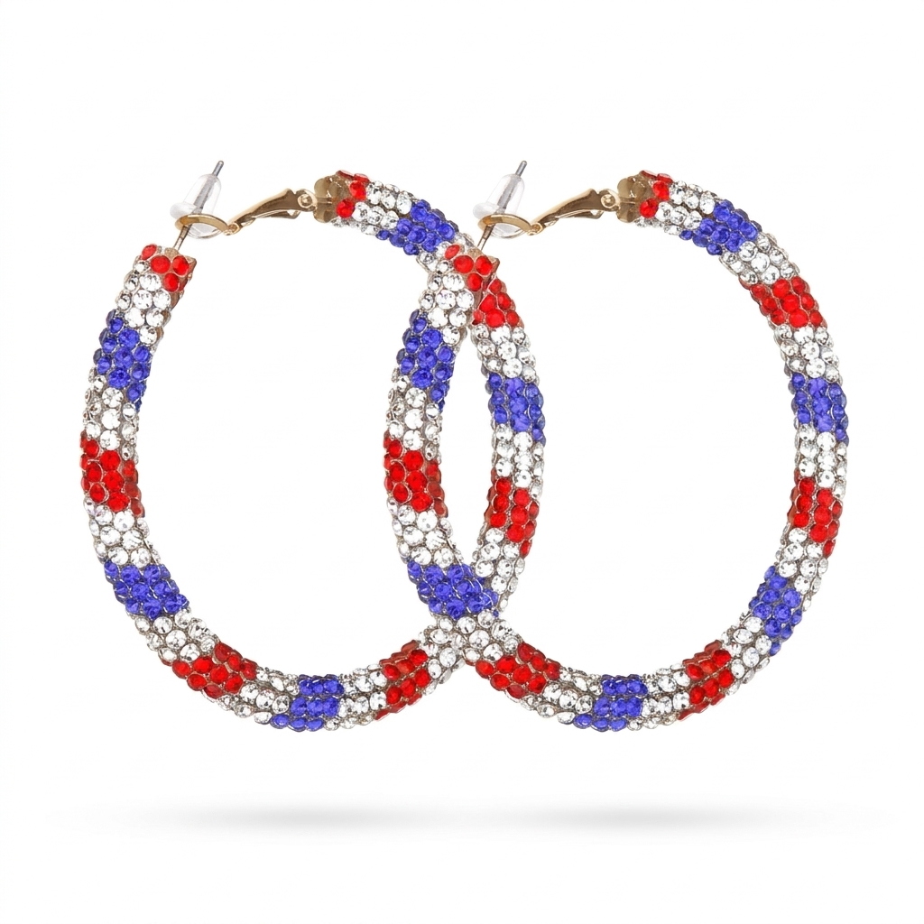 Rainbow Rhinestone Hoop Earrings – Sparkling Style with Crystal Accents