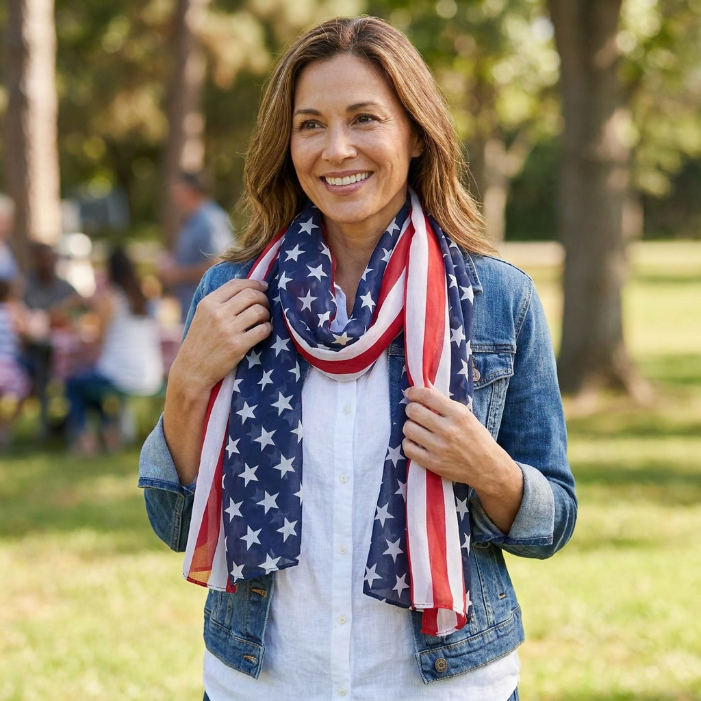 American Flag Shawl Scarf – Versatile Style in Lightweight Fabric