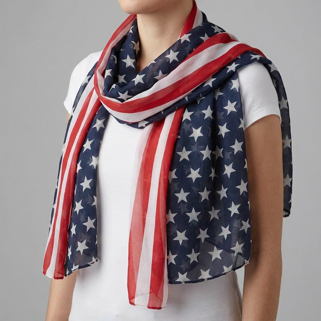 American Flag Shawl Scarf – Versatile Style in Lightweight Fabric
