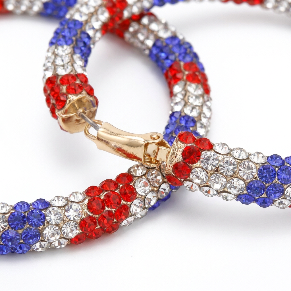 Rainbow Rhinestone Hoop Earrings – Sparkling Style with Crystal Accents