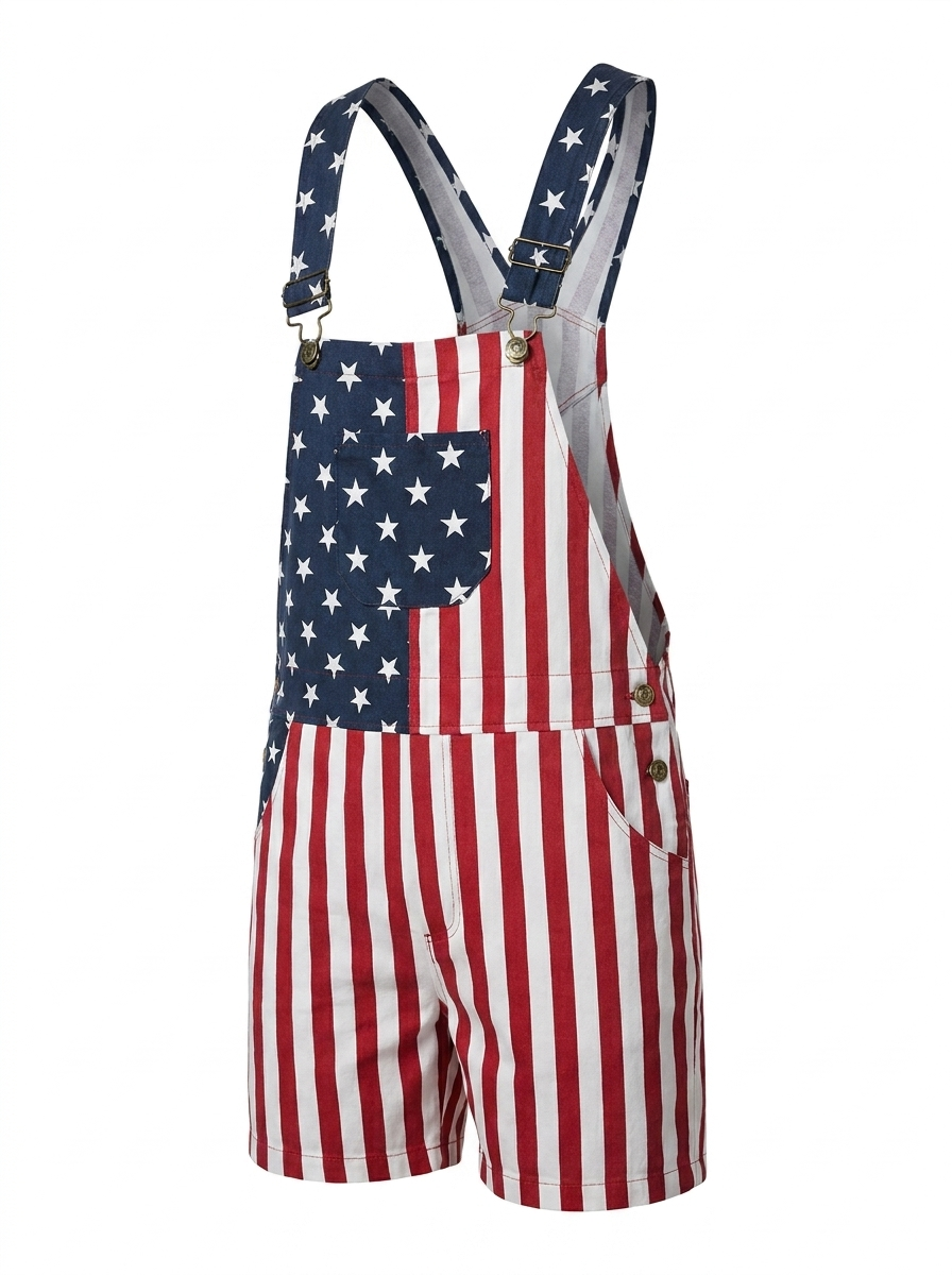 American Flag Short Overalls – Patriotic Summer Festival Romper