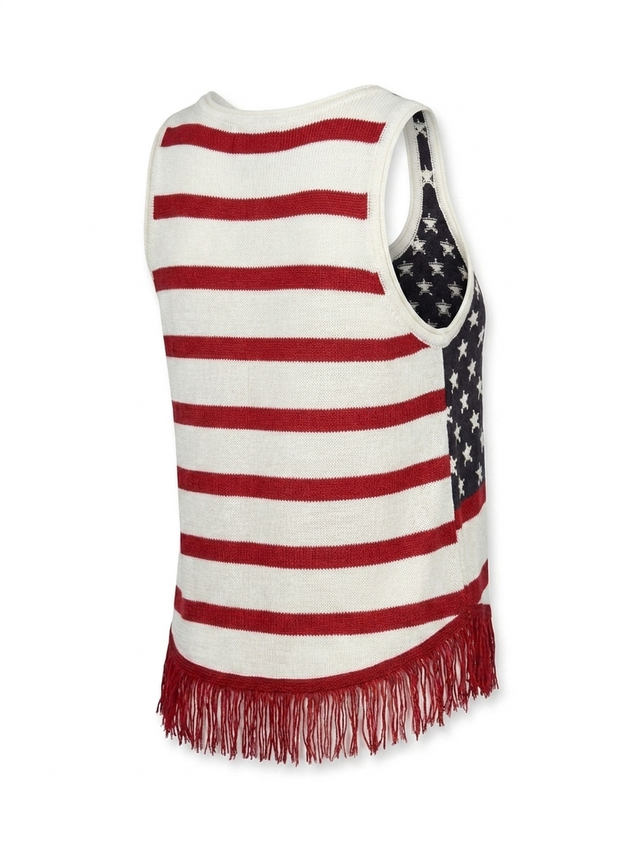 American Flag Crop Tank – Patriotic Style with Fringe Hem Knit