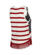 American Flag Crop Tank – Patriotic Style with Fringe Hem Knit