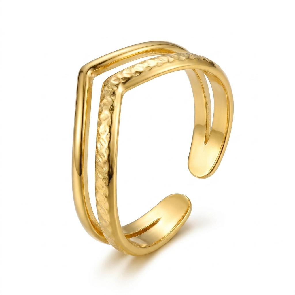 Gold Geometric Open Ring – Chic Adjustable 316L Stainless Steel