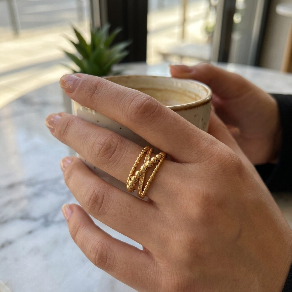 Gold Geometric Open Ring – Chic Adjustable 316L Stainless Steel
