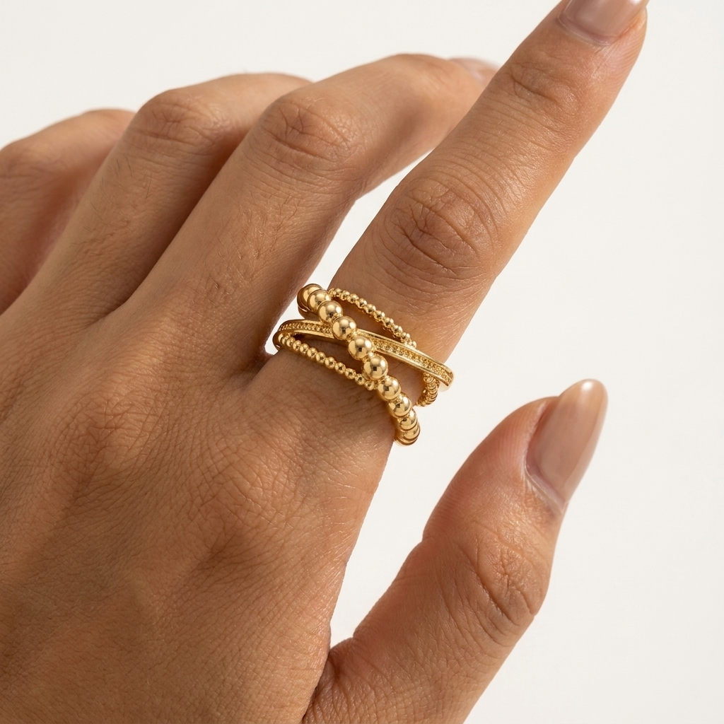 Gold Geometric Open Ring – Chic Adjustable 316L Stainless Steel