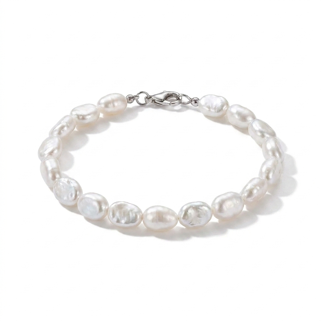 Oval Pearl Chain Bracelet – Classic Style with Imitation Pearls