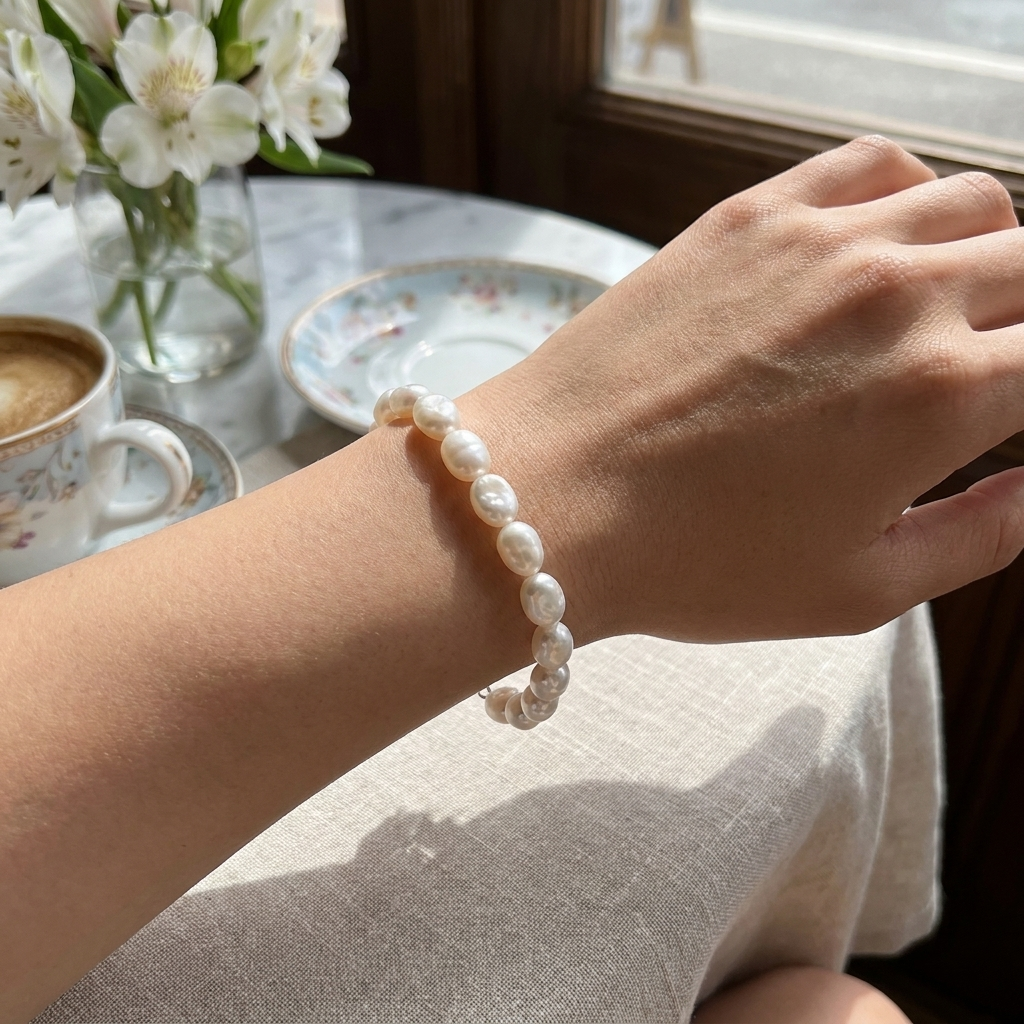 Oval Pearl Chain Bracelet – Classic Style with Imitation Pearls