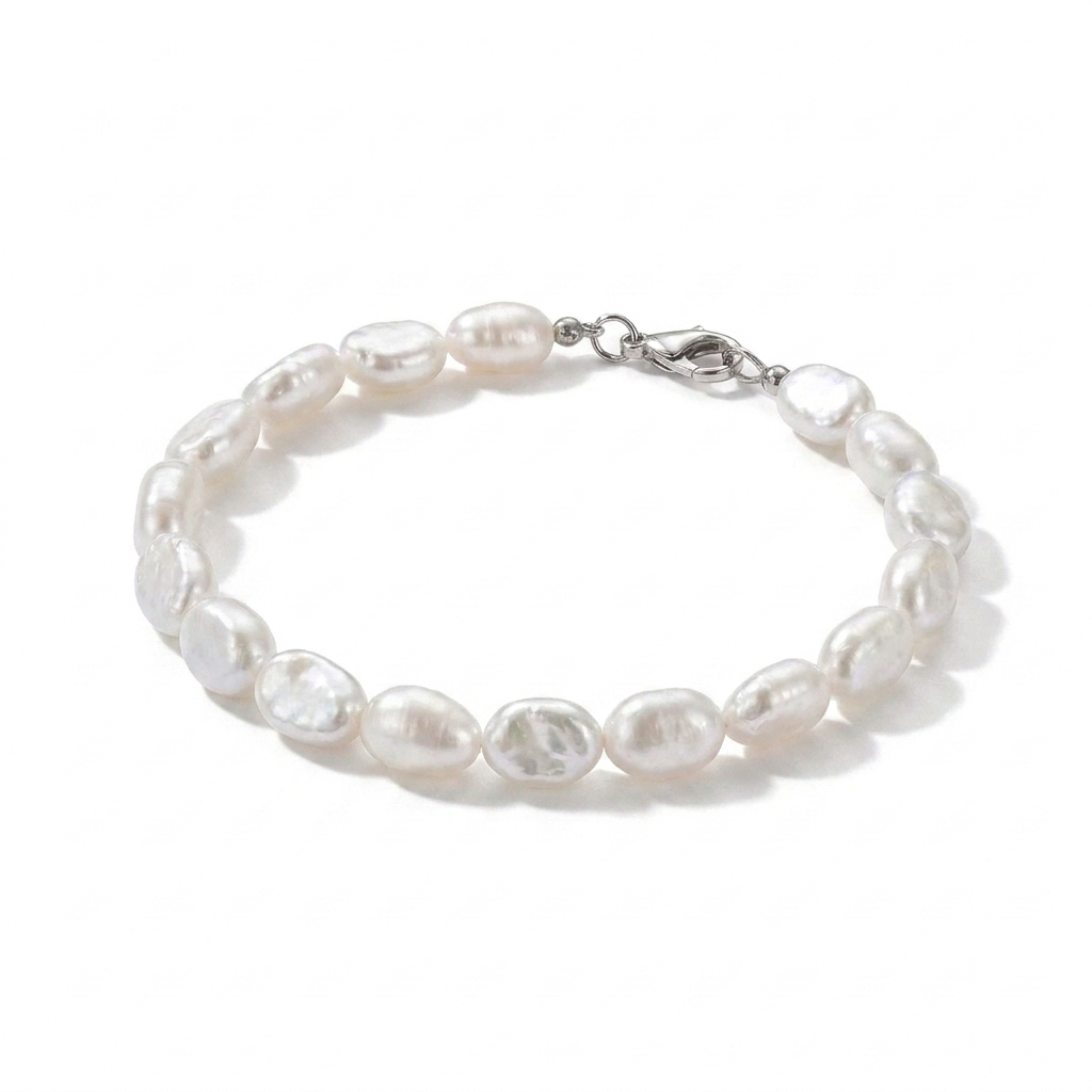 Oval Pearl Chain Bracelet – Classic Style with Imitation Pearls