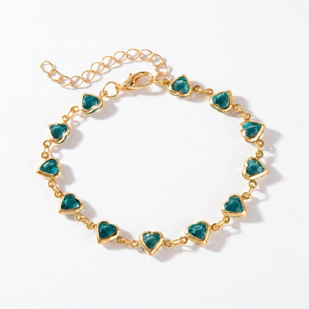 Red Crystal Heart Bracelet – Elegant Metal Chain with Zircon Charm
