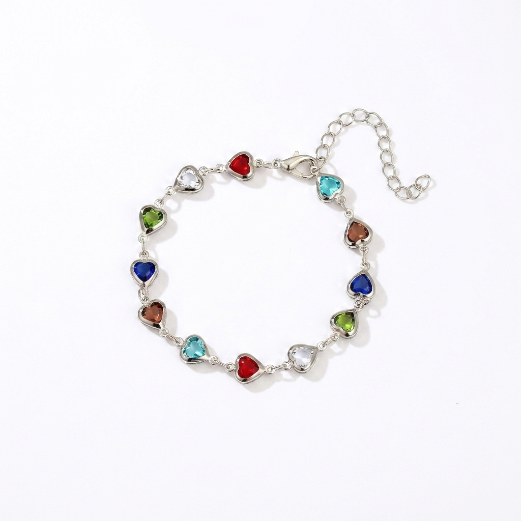 Red Crystal Heart Bracelet – Elegant Metal Chain with Zircon Charm