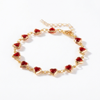 Red Crystal Heart Bracelet – Elegant Metal Chain with Zircon Charm