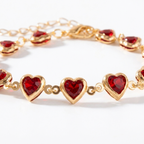 Red Crystal Heart Bracelet – Elegant Metal Chain with Zircon Charm