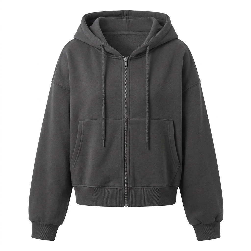 Cropped Zip Hoodie – Casual Comfort with Long Sleeve Design