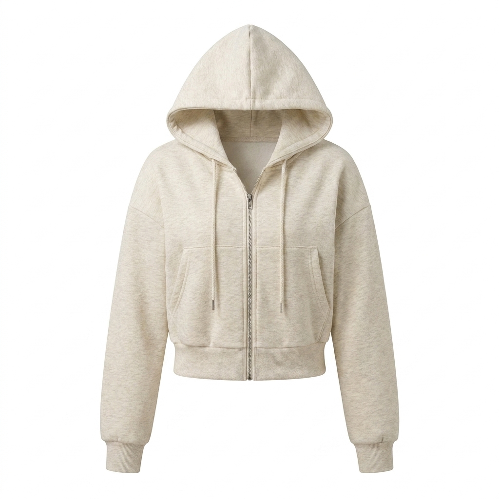 Cropped Zip Hoodie – Casual Comfort with Long Sleeve Design