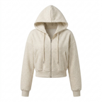 Cropped Zip Hoodie – Casual Comfort with Long Sleeve Design