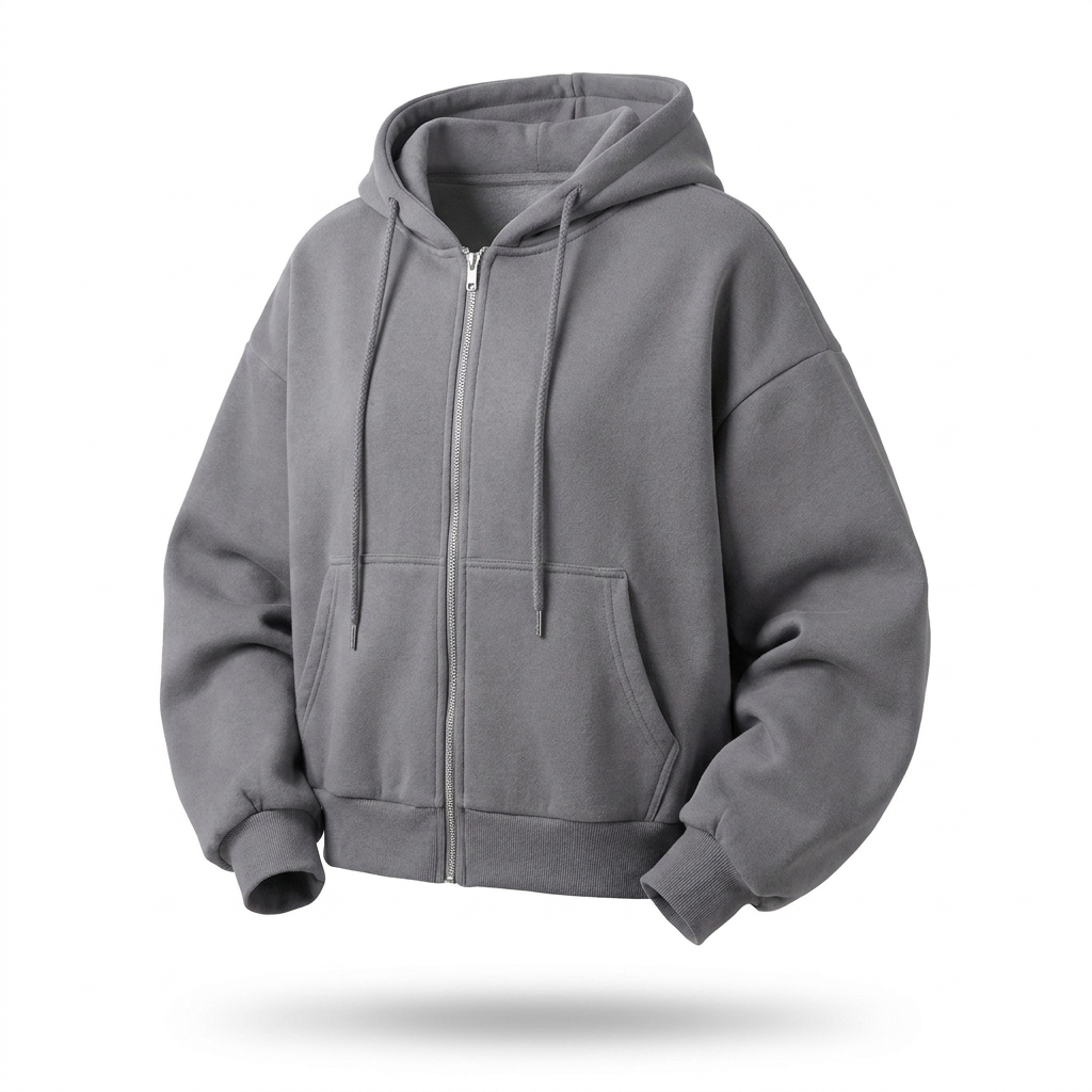 Cropped Zip Hoodie – Casual Comfort with Long Sleeve Design
