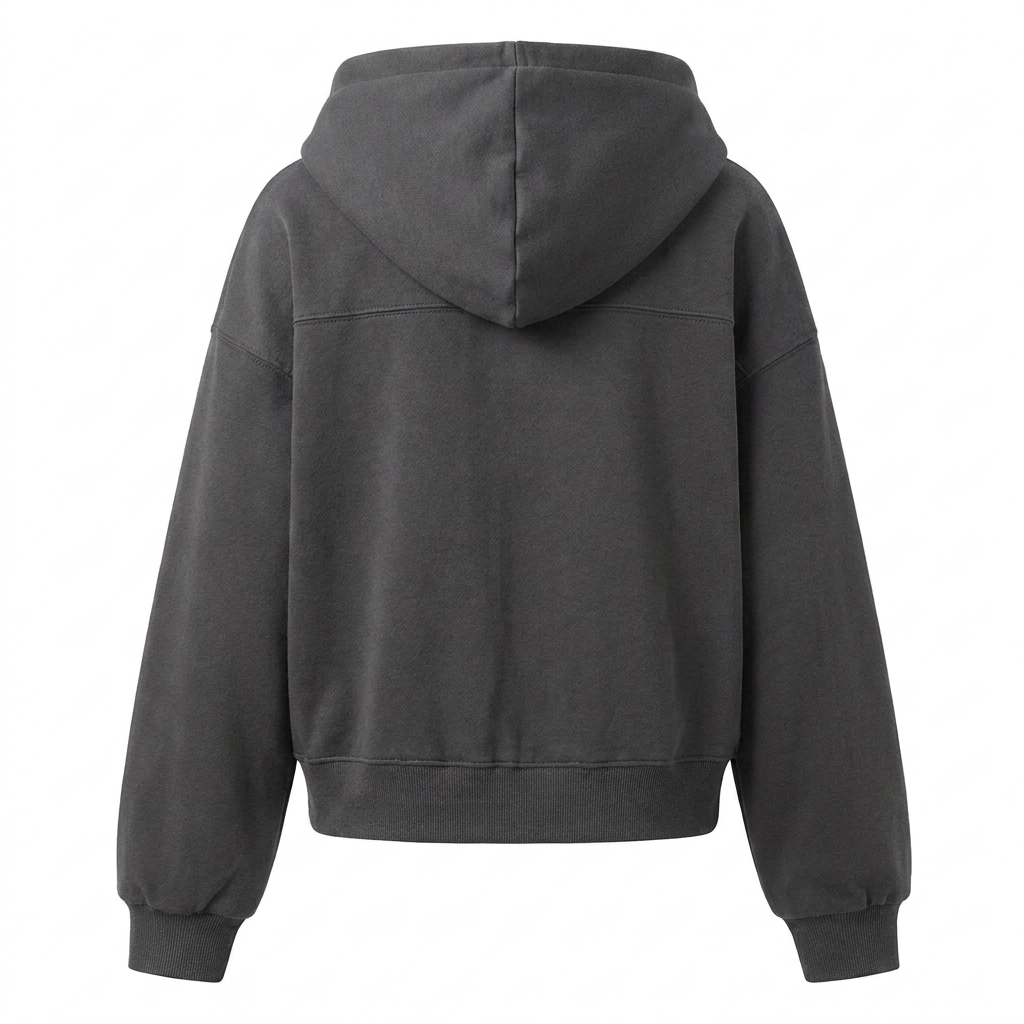 Cropped Zip Hoodie – Casual Comfort with Long Sleeve Design