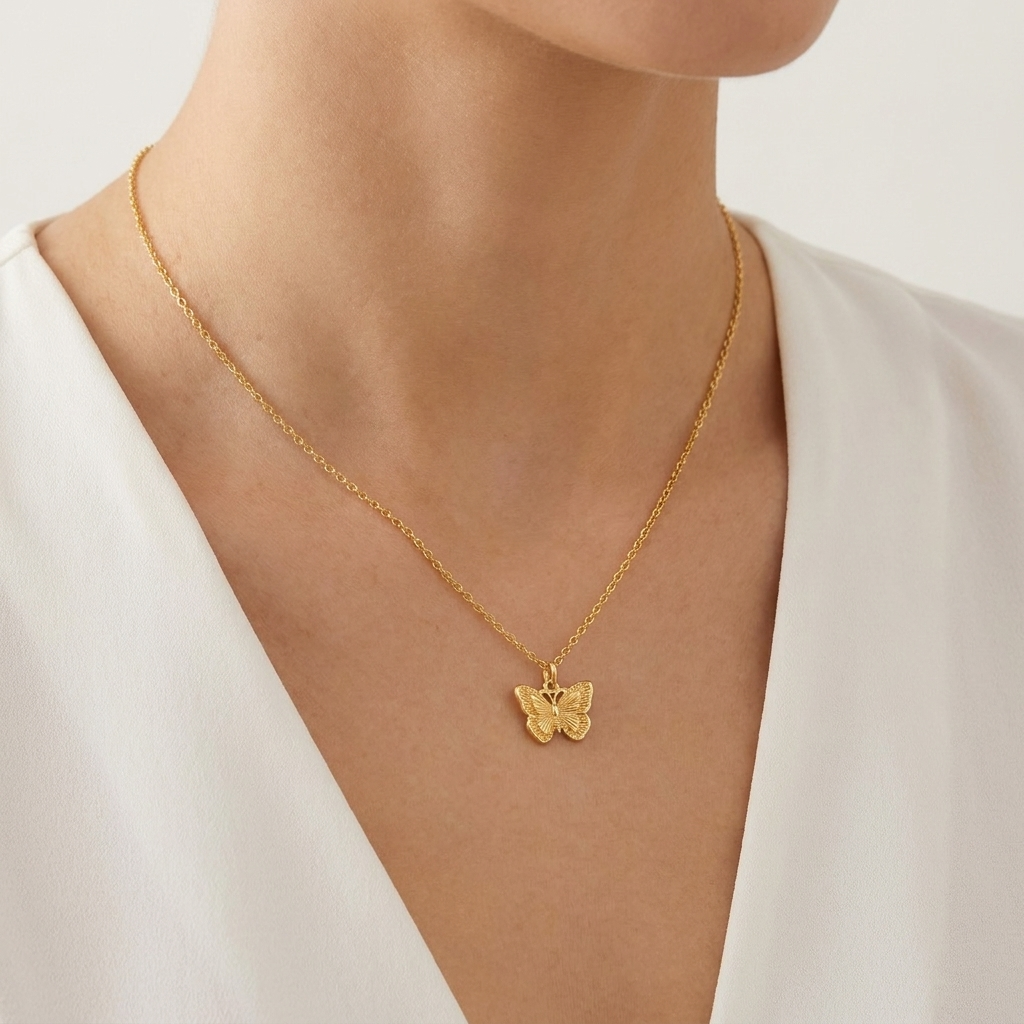 Butterfly Necklace – Vintage Charm & Stainless Steel Snake Chain