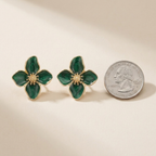 Green Flower Earrings – Vintage Charm & Drip Glaze Finish
