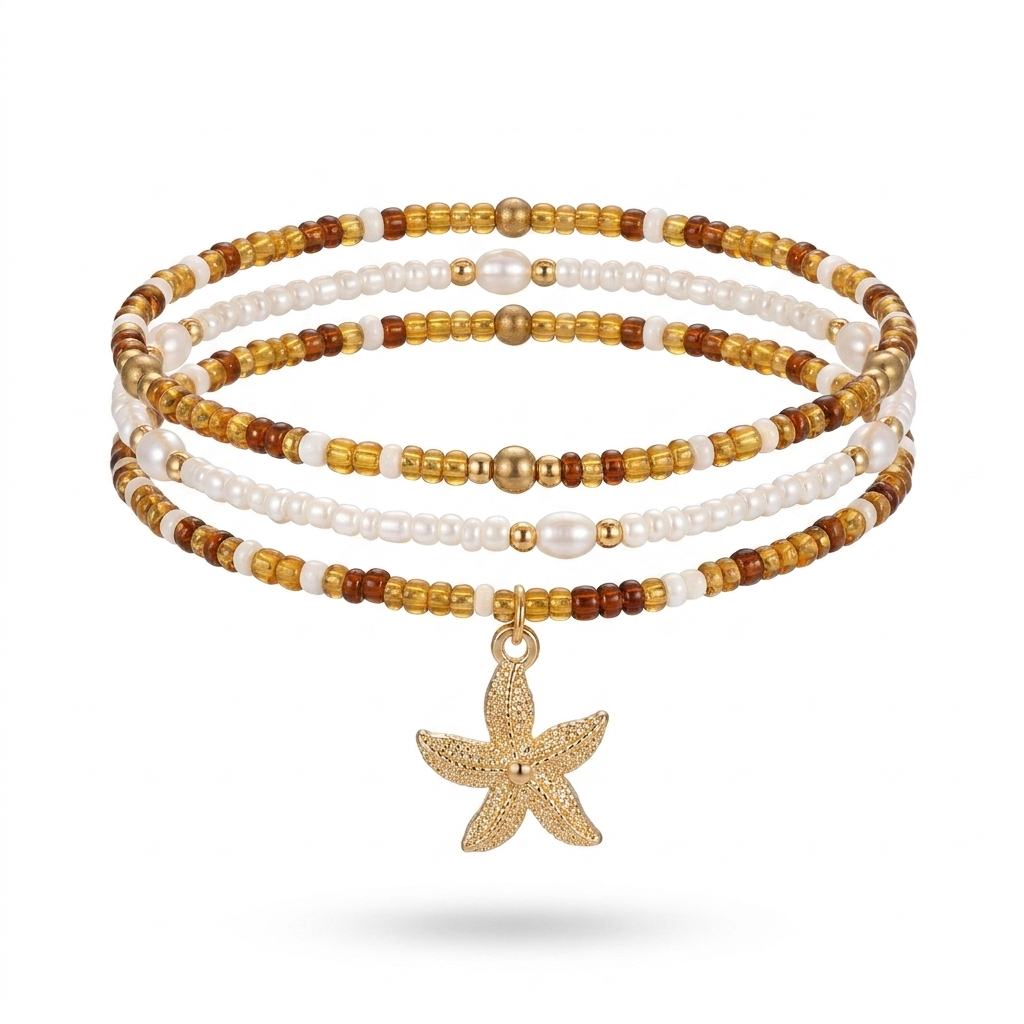 Boho Anklet Set – Beachy Charm & Multilayer Rice Bead Design