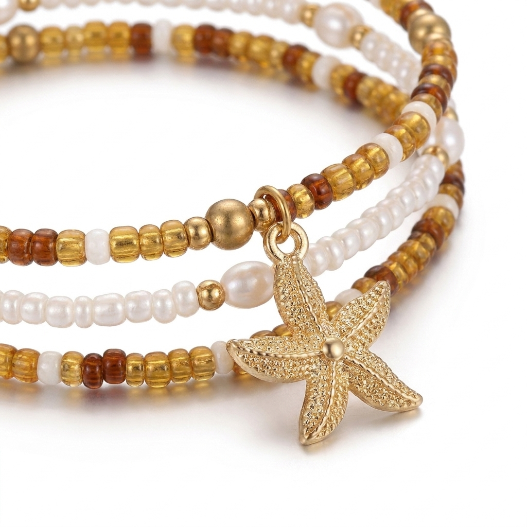 Boho Anklet Set – Beachy Charm & Multilayer Rice Bead Design