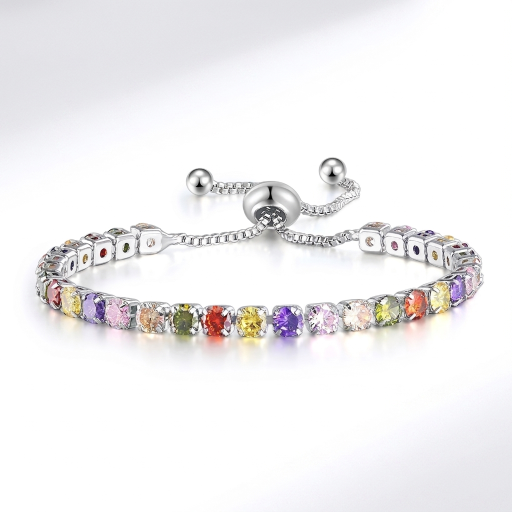Adjustable Birthstone Tennis Bracelet – Colorful Crystal Bangle