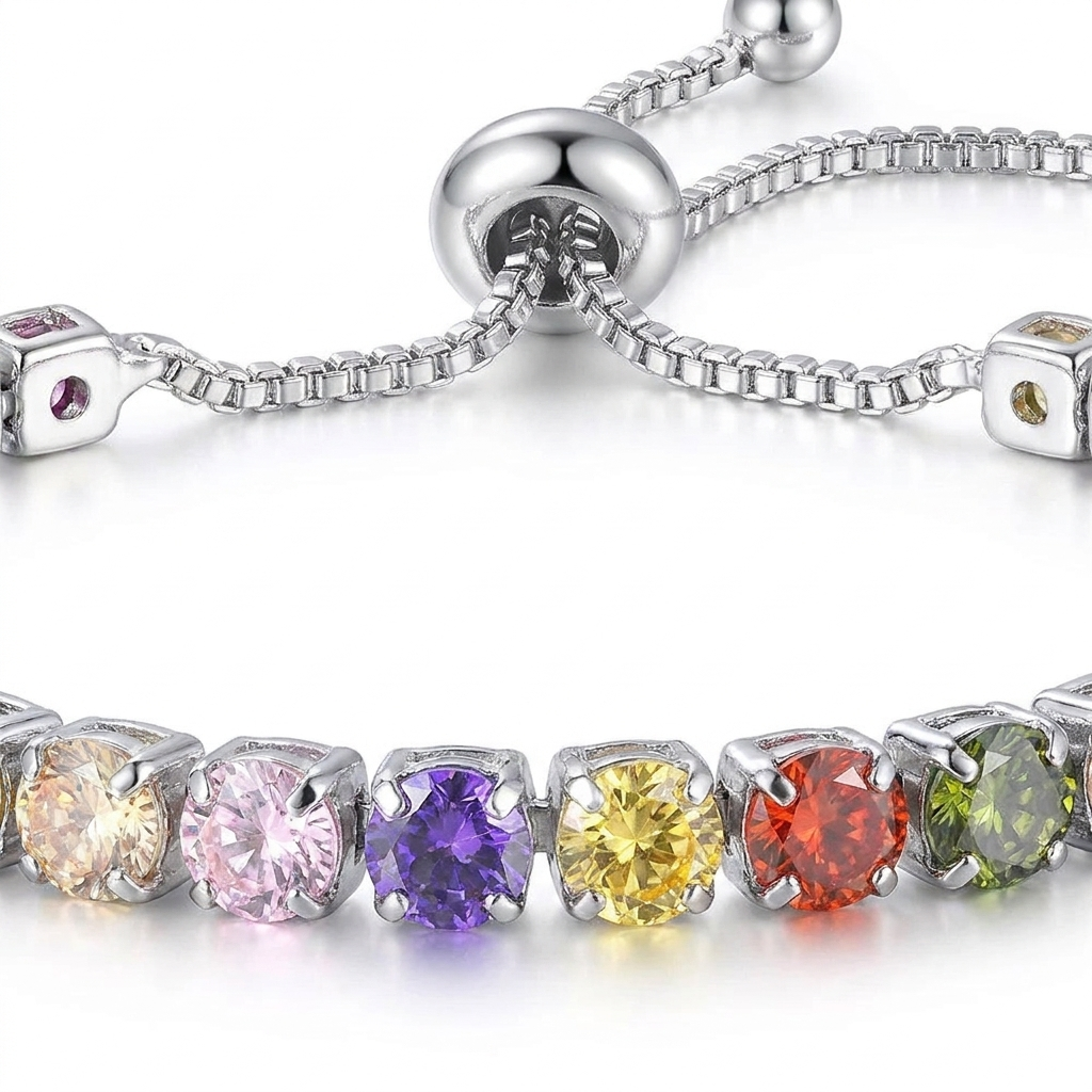 Adjustable Birthstone Tennis Bracelet – Colorful Crystal Bangle