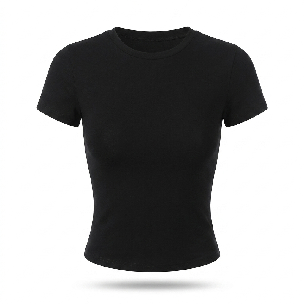 Basic Crop Top – Flattering Slim Fit Crewneck Tee