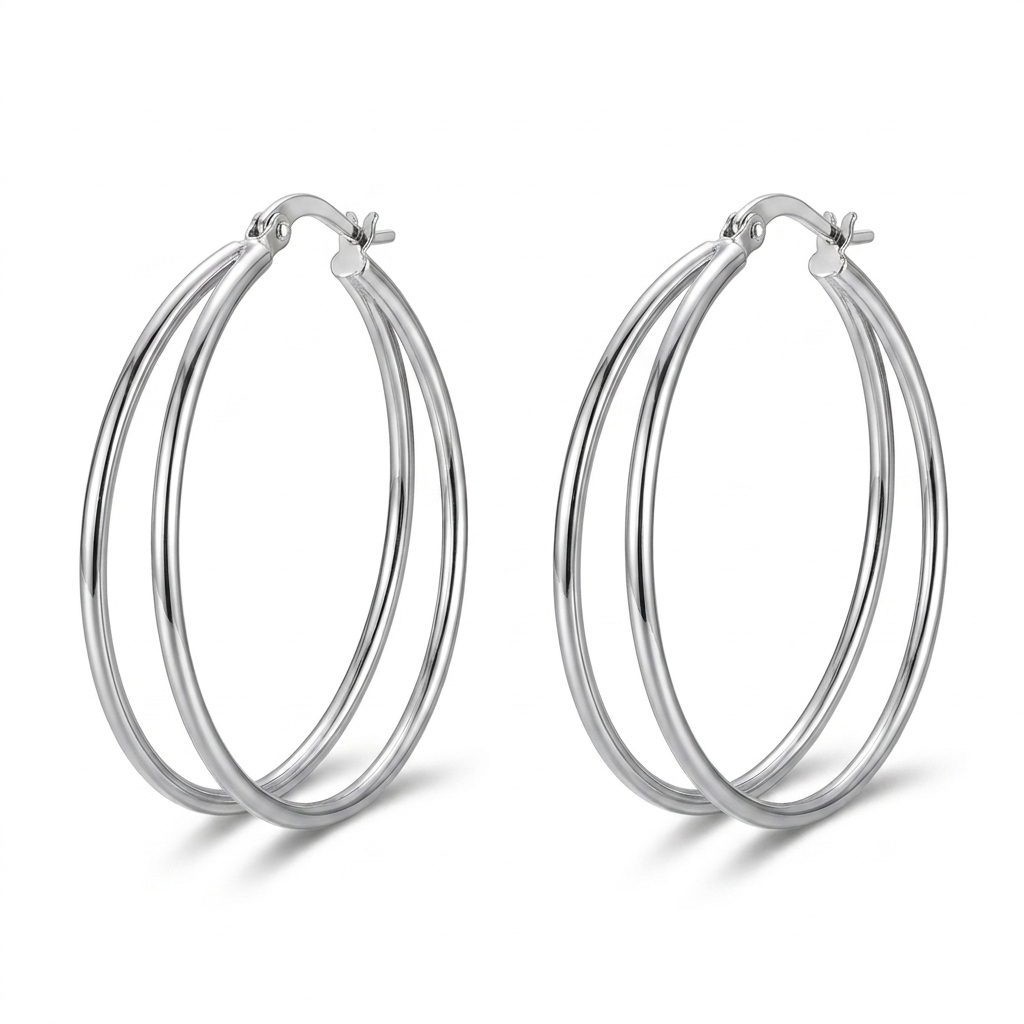 Double Layer Hoop Earrings – Chic Silver-Tone Statement Design