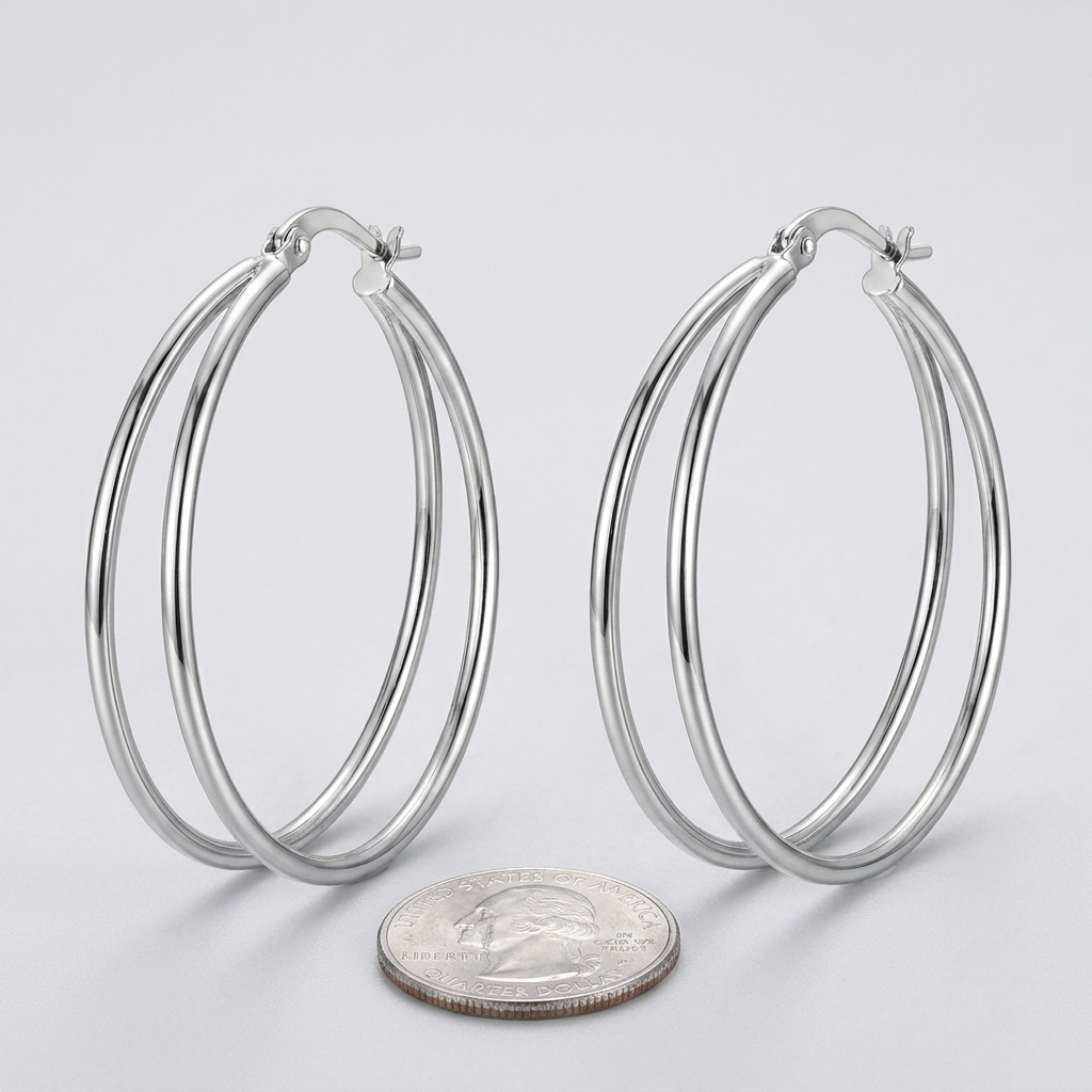 Double Layer Hoop Earrings – Chic Silver-Tone Statement Design