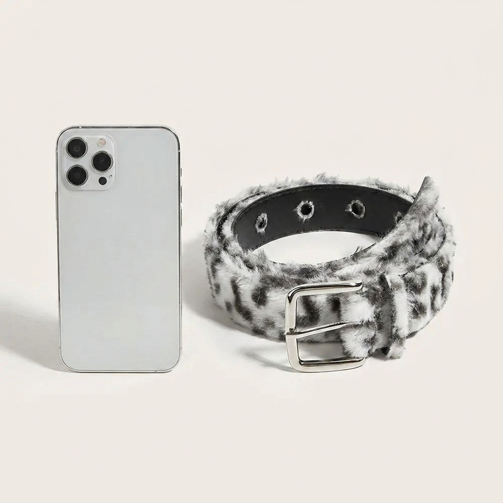 Leopard Faux Fur Belt – Cozy Waist Accent & Y2K Style